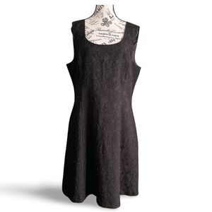 🇨🇦 Donna Black Jacquard Sleeveless Minimalist Midi Dress Size XL